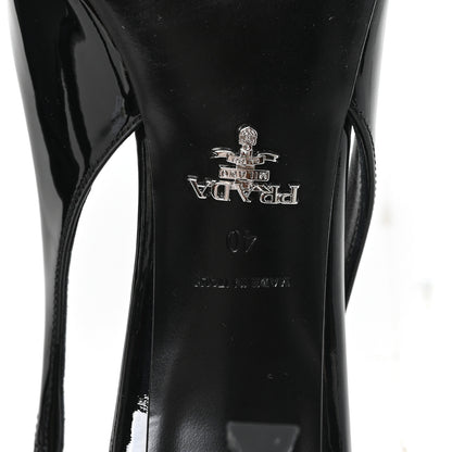 Prada Vernice Logo Pointed Toe Slingback Pumps 40 Black 8 of 10