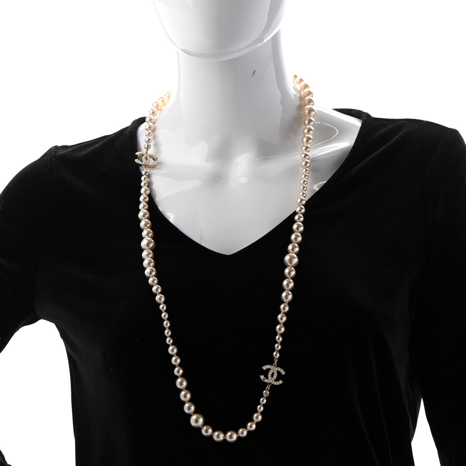 Chanel Graduated Pearl CC Long Necklace Gold 2 of 8