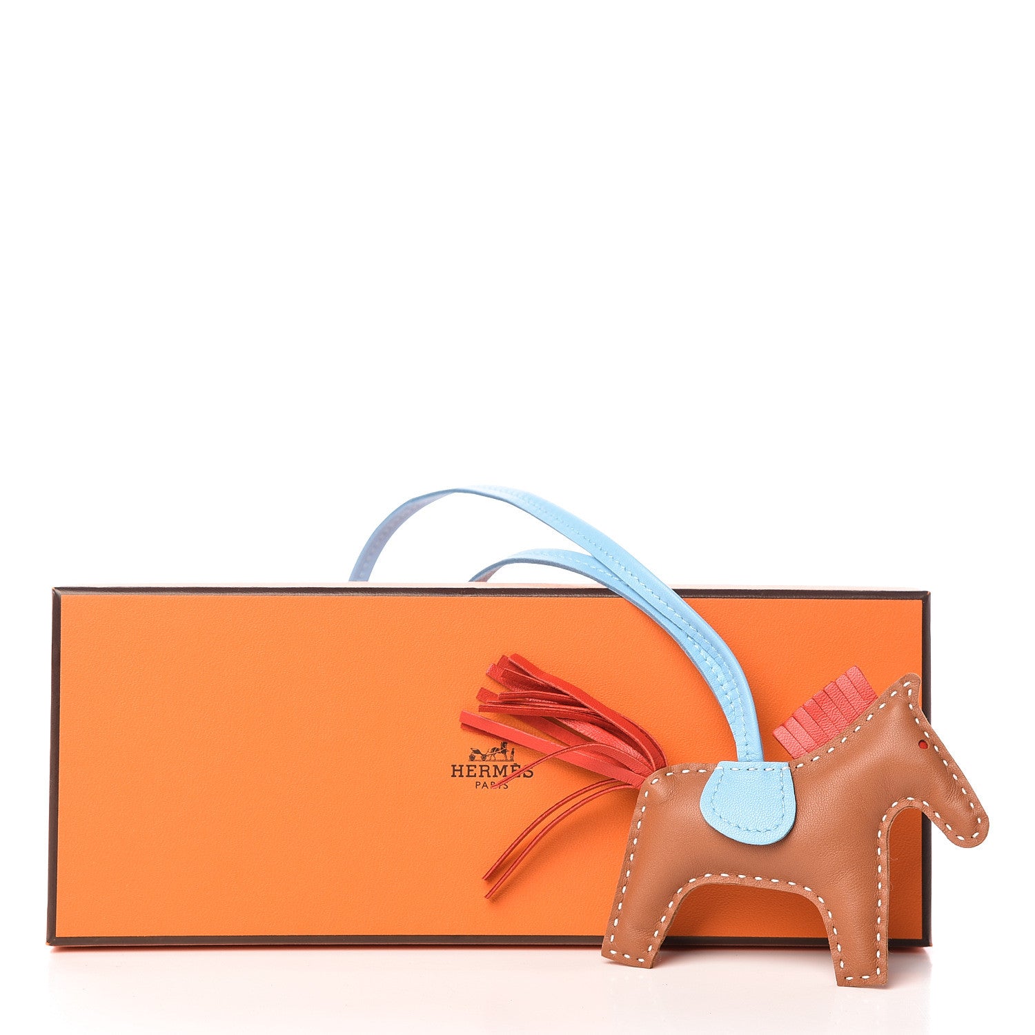 Hermes Milo Lambskin Grigri Rodeo Horse Bag Charm PM Sesame Rouge Indien Celeste 4 of 4