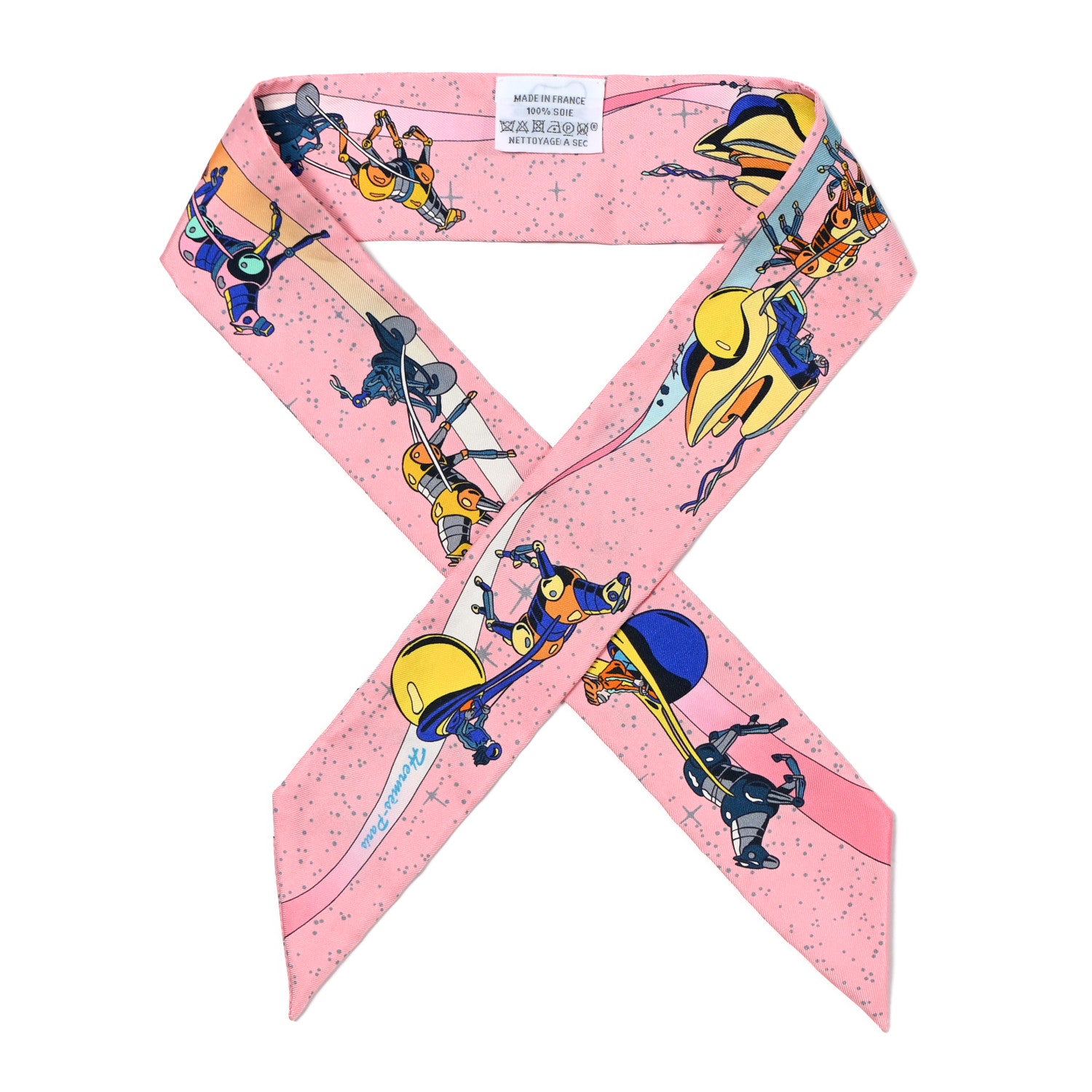 Hermes Silk Space Derby Twilly Rose Bleu Jaune 1 of 5