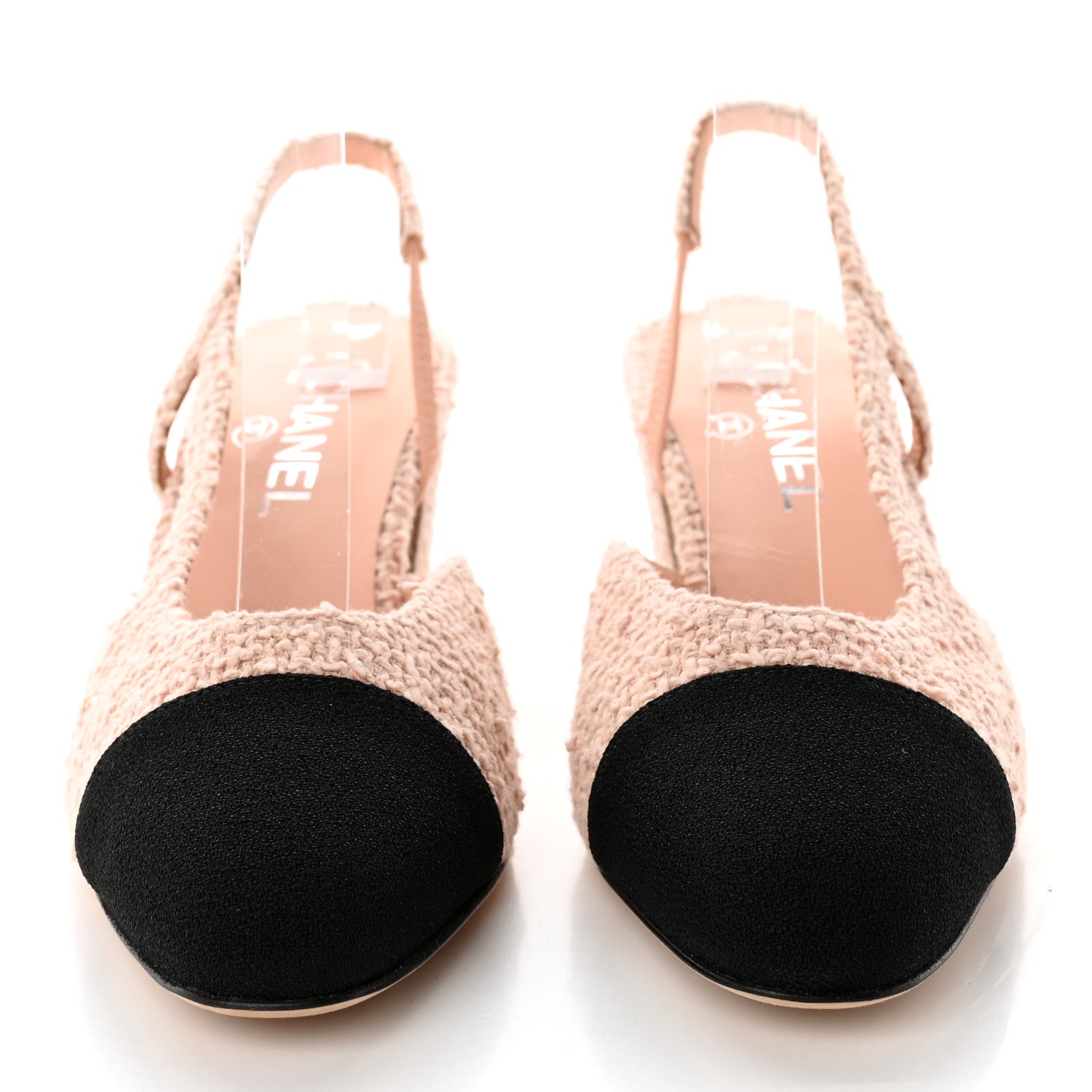 Chanel Tweed Cap Toe CC Slingback Pumps 39 Pink Black 3 of 10