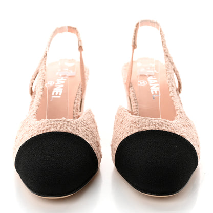 Chanel Tweed Cap Toe CC Slingback Pumps 39 Pink Black 3 of 10
