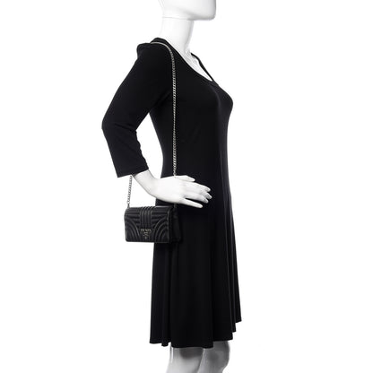 Prada Soft Calf Quilted Diagramme Chain Wallet Black 2 of 9