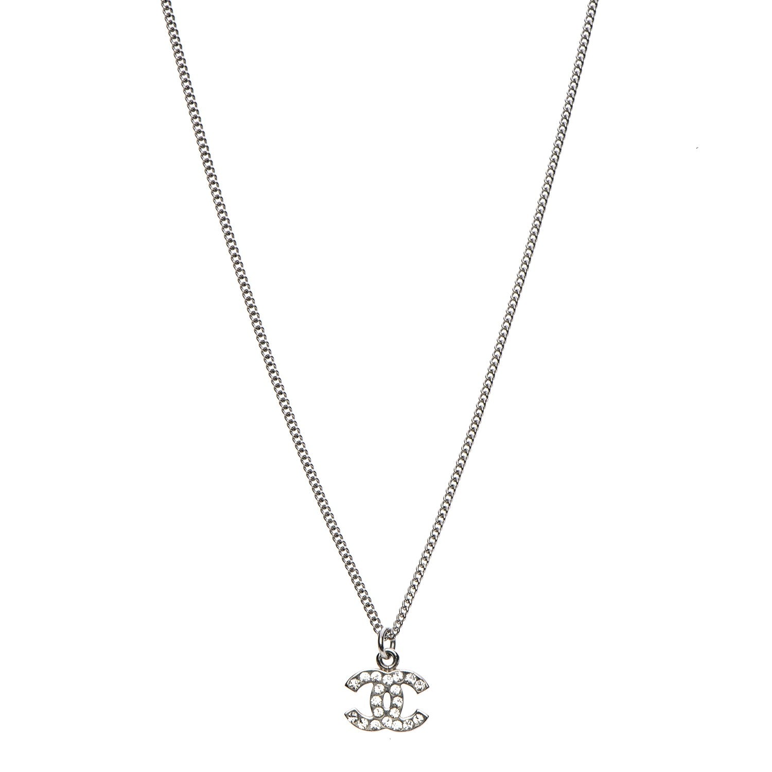 Chanel Crystal Timeless CC Necklace Silver 1 of 6