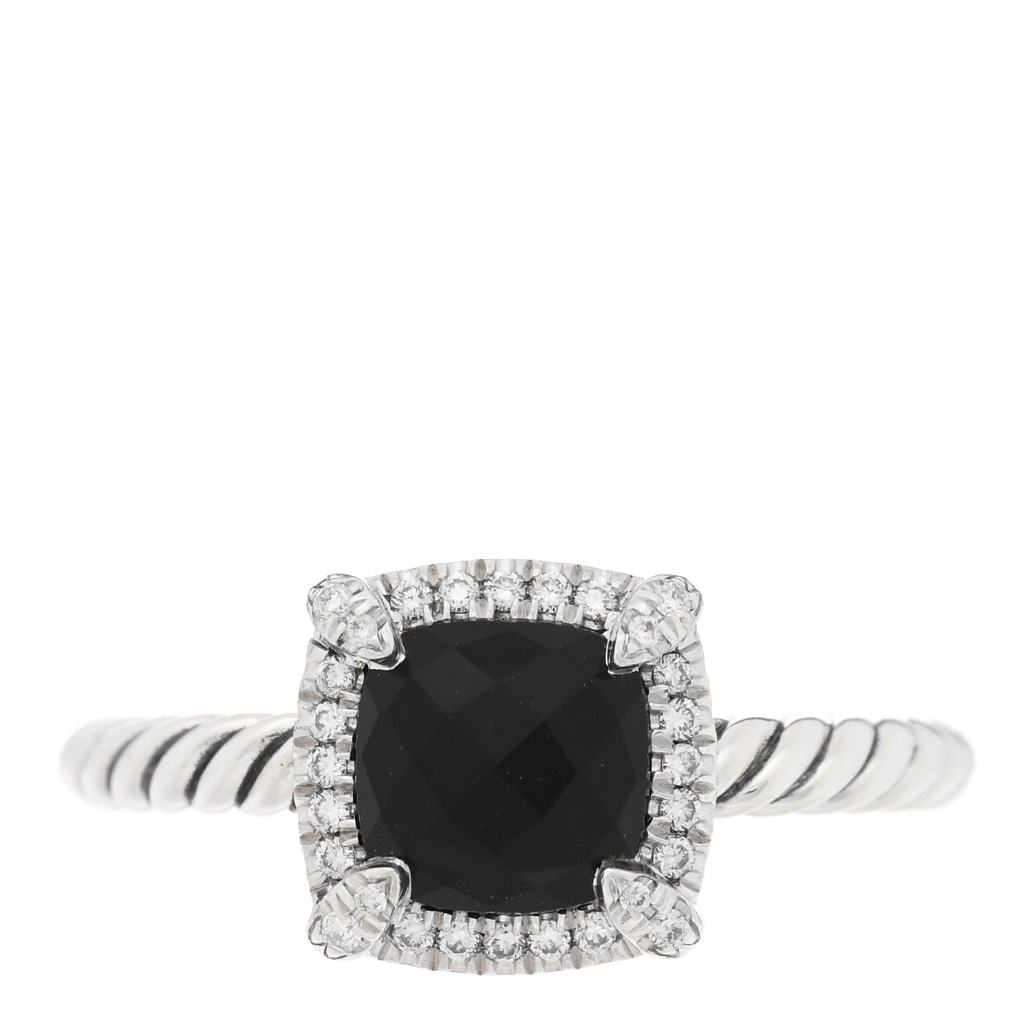David Yurman Sterling Silver Diamond Black Onyx 7mm Petite Chatelaine Pave Bezel Ring 54 7 1 of 4