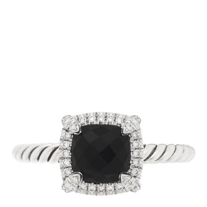 David Yurman Sterling Silver Diamond Black Onyx 7mm Petite Chatelaine Pave Bezel Ring 54 7 1 of 4