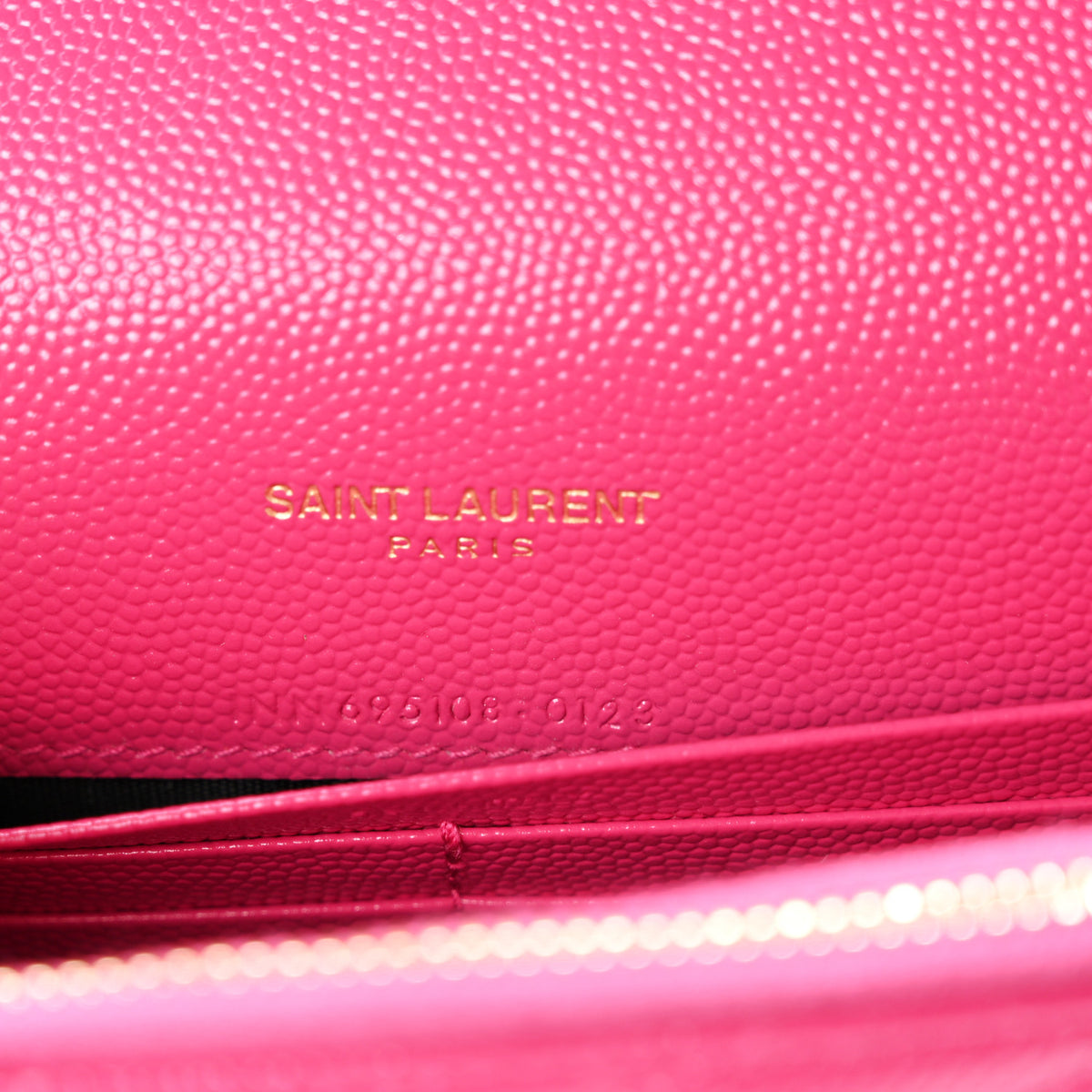 Saint Laurent Grain De Poudre Matelasse Chevron Monogram Envelope Chain Wallet Fuxia Couture 8 of 12