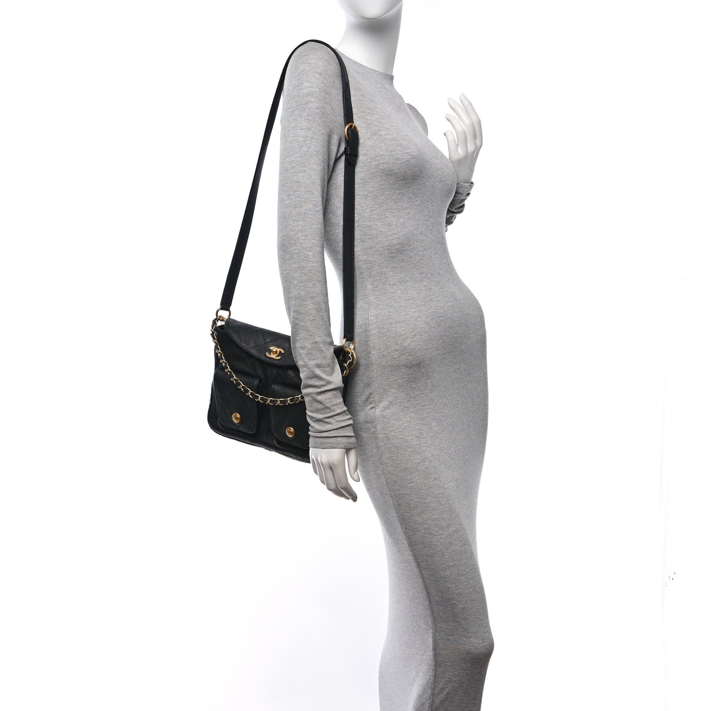 Caviar Quilted Small Supple Twins Hobo Bag Black