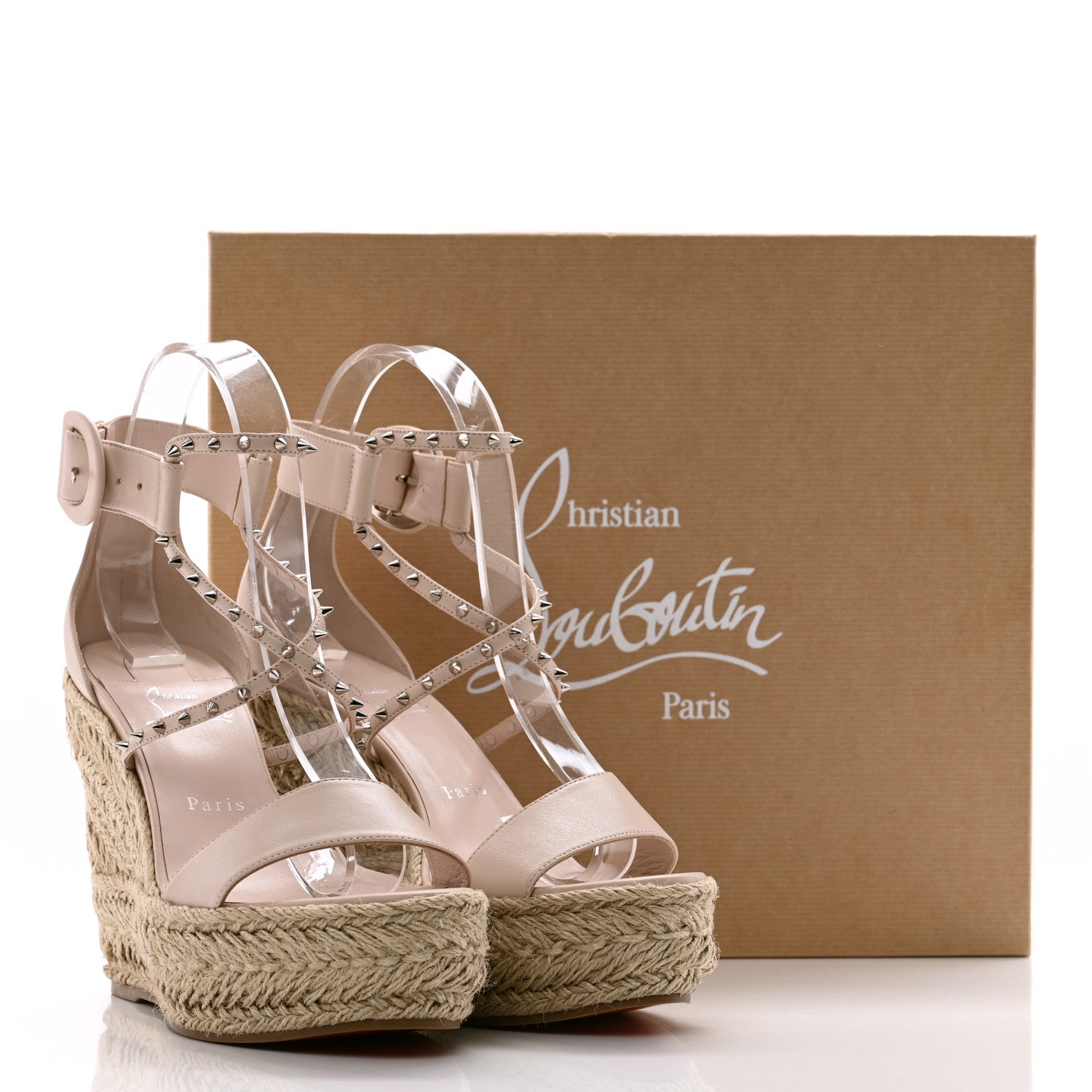 Christian Louboutin Calfskin Chocazeppa Spikes 120 Platform Wedge Sandals 39 Leche 10 of 10