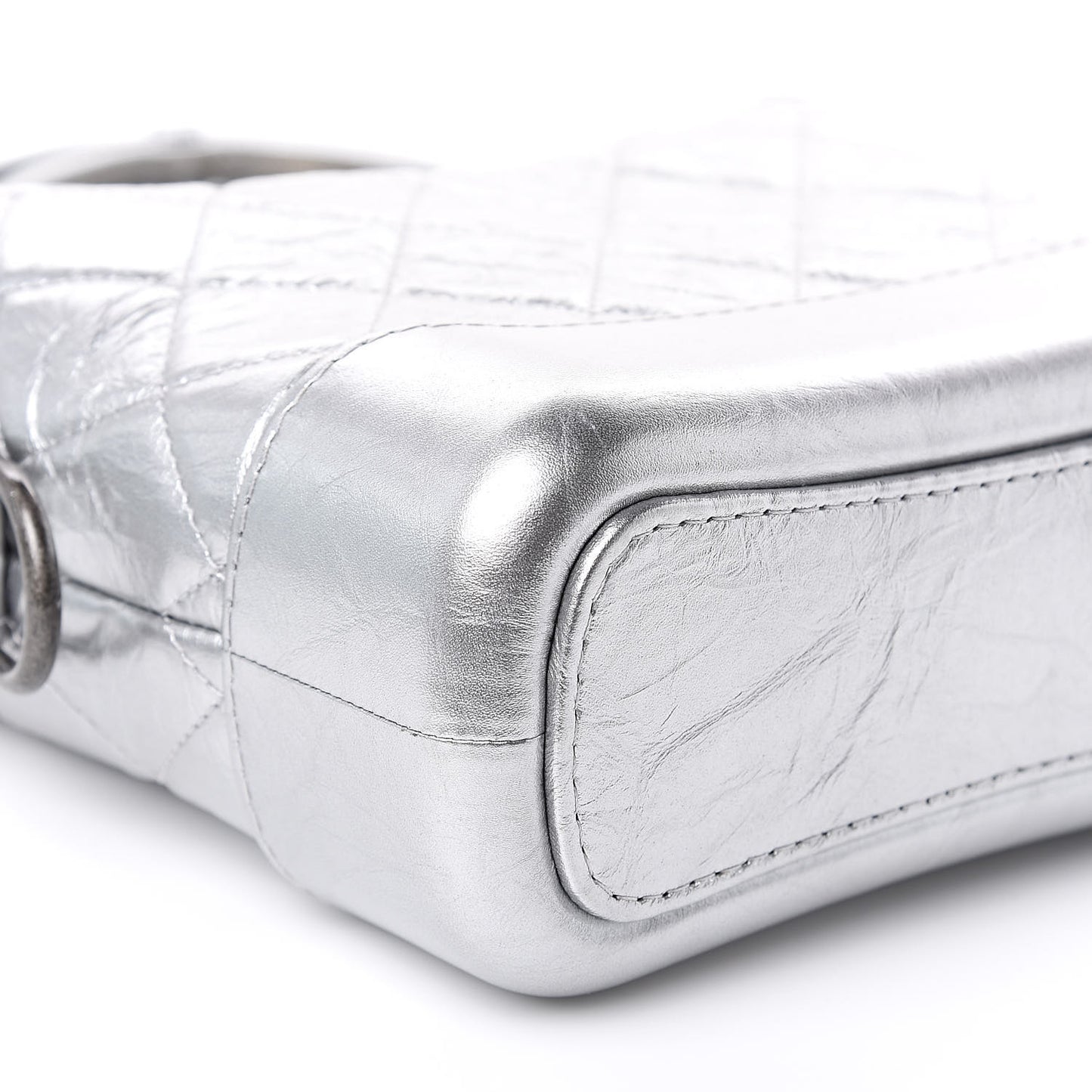 Metallic Aged Calfskin Quilted Small Gabrielle Hobo Silver