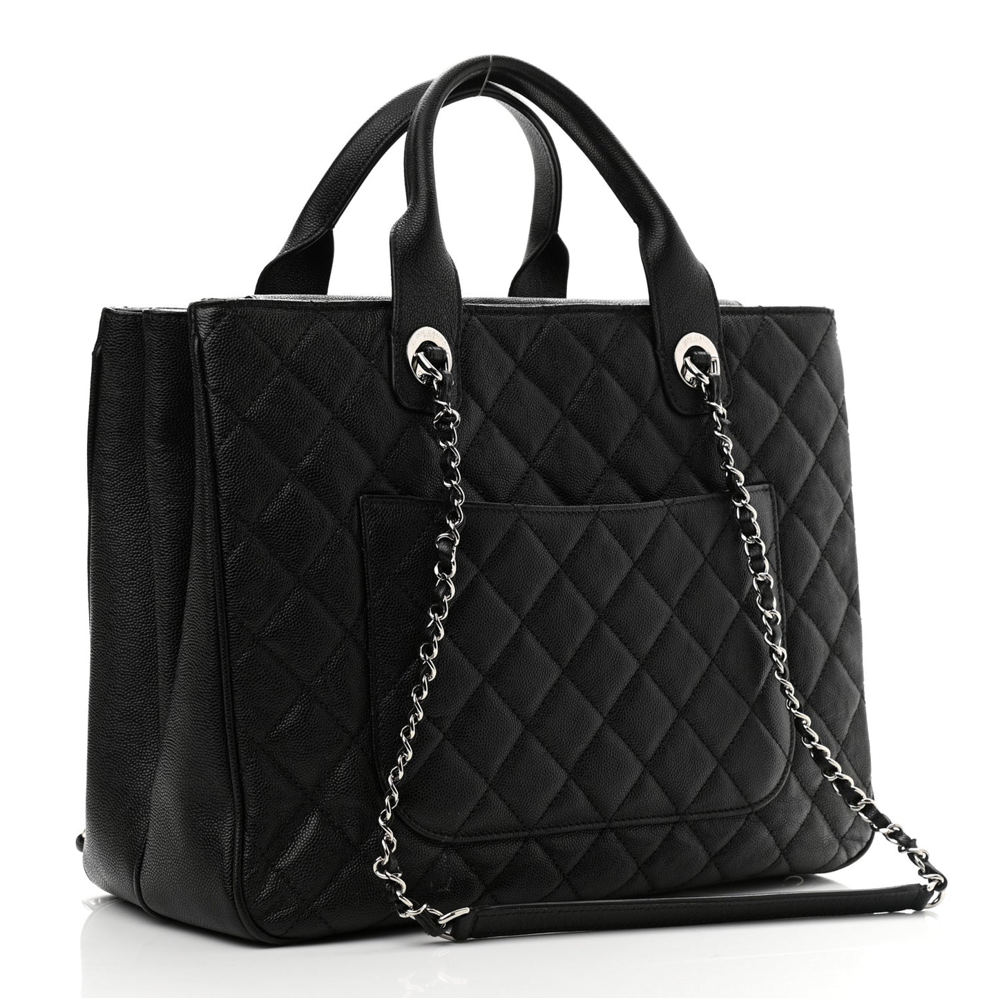 Caviar Quilted Large Urban Companion Top Handle Shopping Tote Black