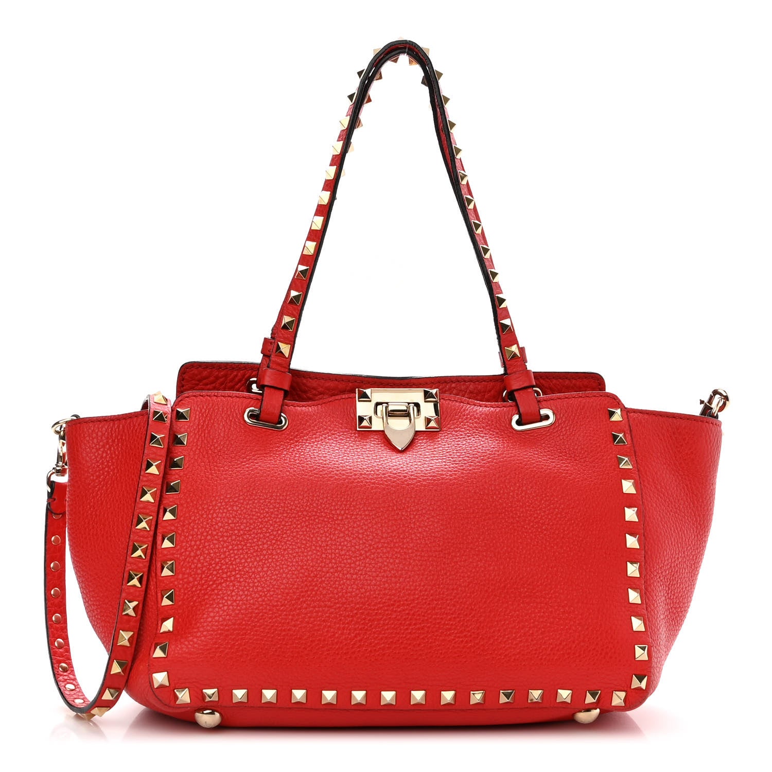 Valentino Garavani Pebbled Calfskin Small Rockstud Tote Deep Orange 1 of 8