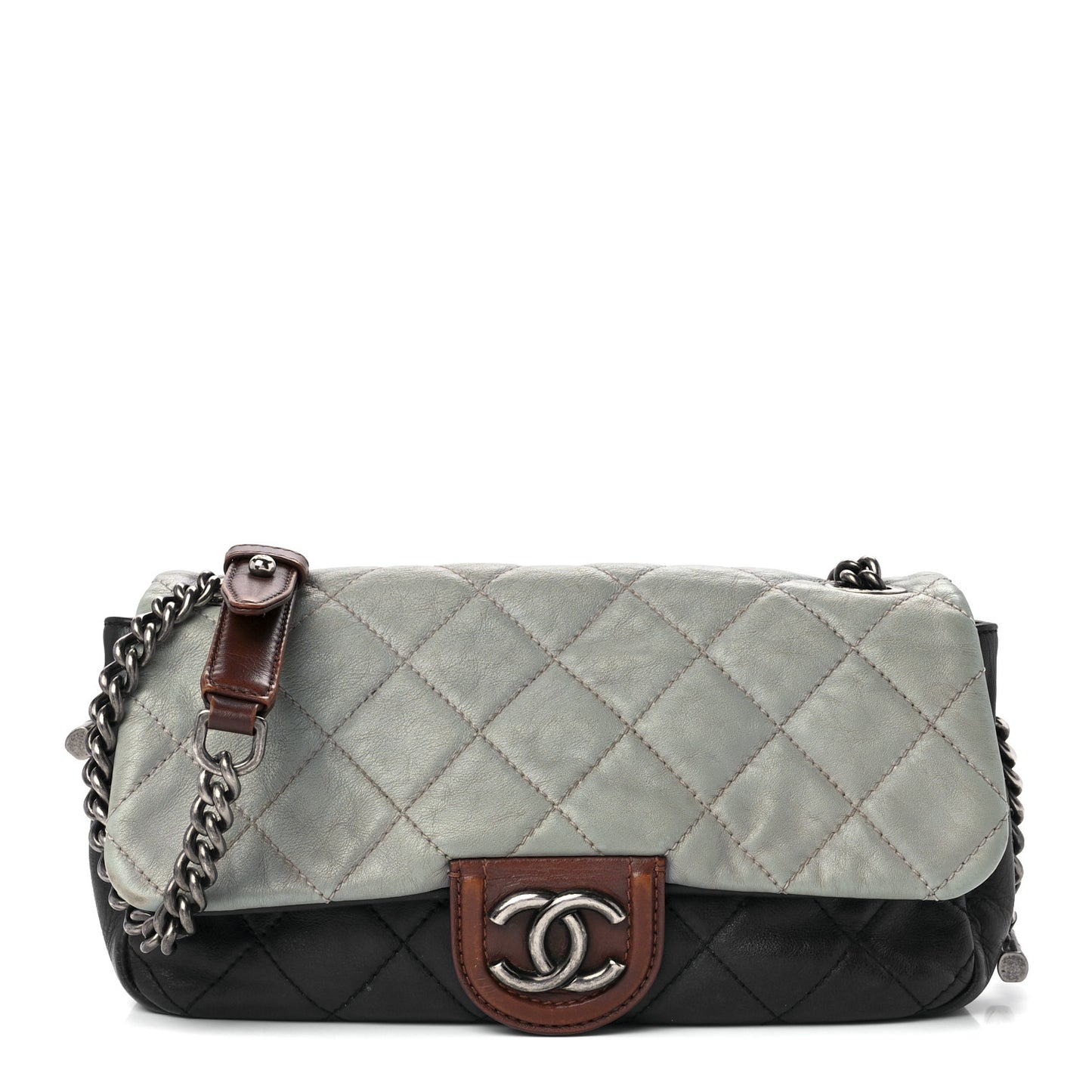 Iridescent Calfskin Tri-Color Country Chic Flap Navy Blue