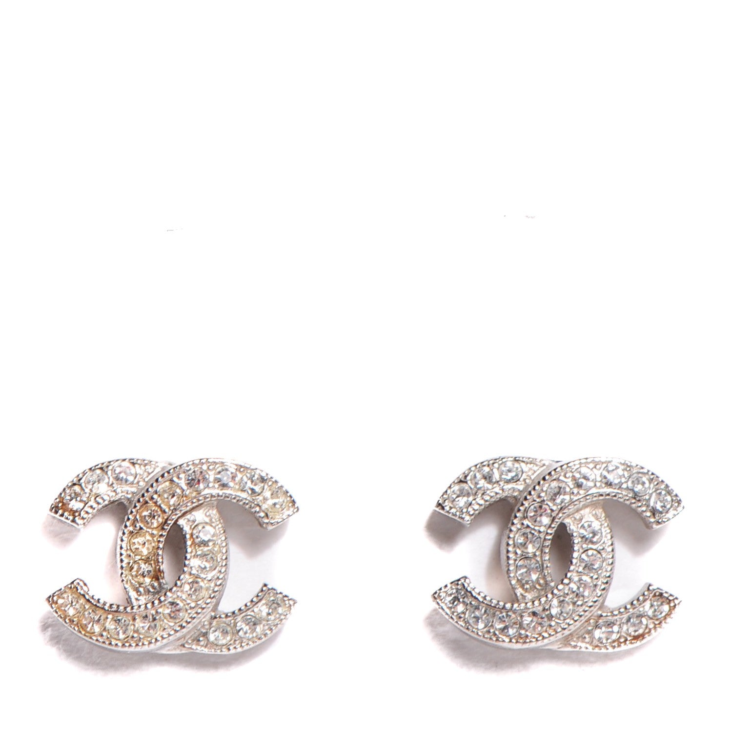 Chanel Crystal Timeless CC Earrings Silver 1 of 5