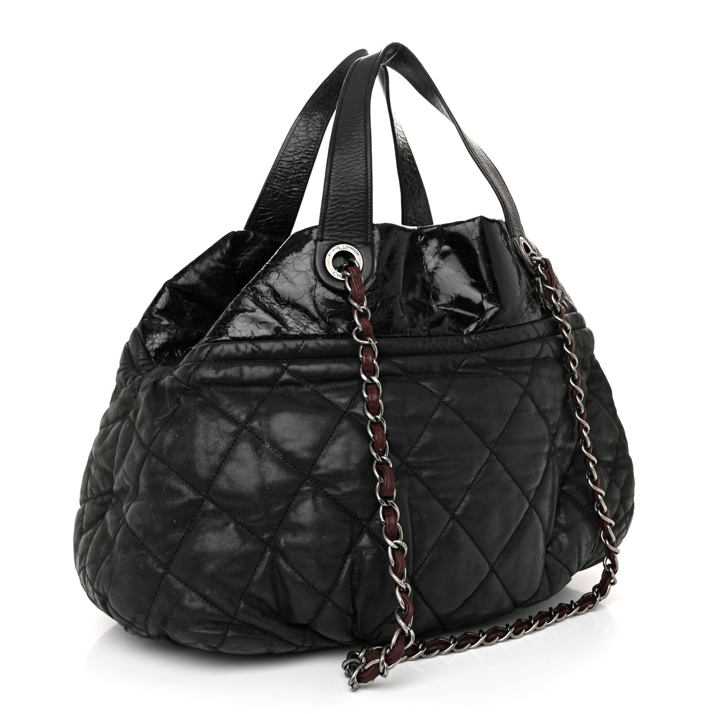 Iridescent Calfskin Quilted Large In The Mix Tote Black