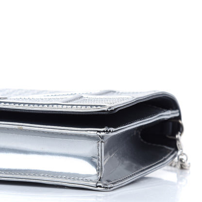 Christian Dior Metallic Patent Micro-Cannage Diorama Wallet on Chain Pouch Silver 8 of 8
