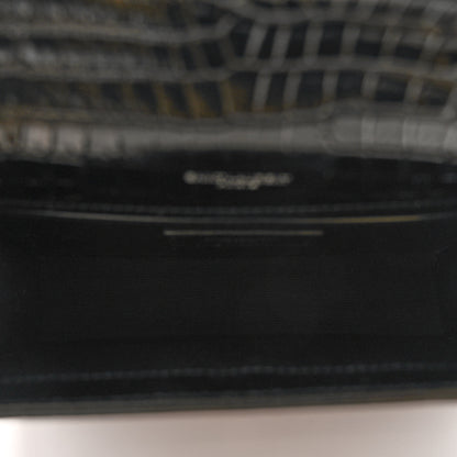 Saint Laurent Calfskin Crocodile Embossed Small Classic Monogram Kate Tassel Satchel Black 5 of 10
