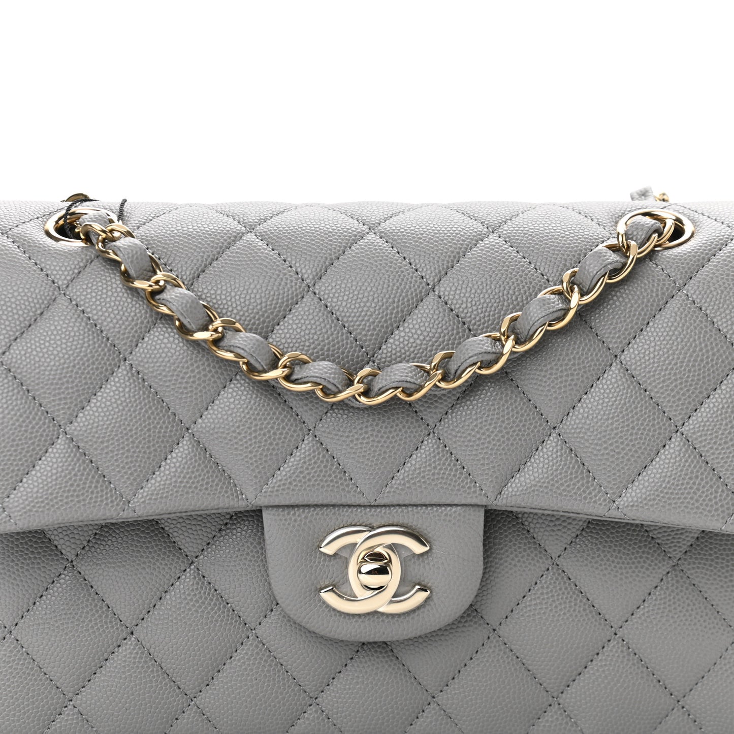 Caviar Quilted Small Double Flap Grey