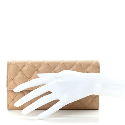 Chanel Caviar Quilted Crystal CC Large Gusset Flap Wallet Beige 2 of 12