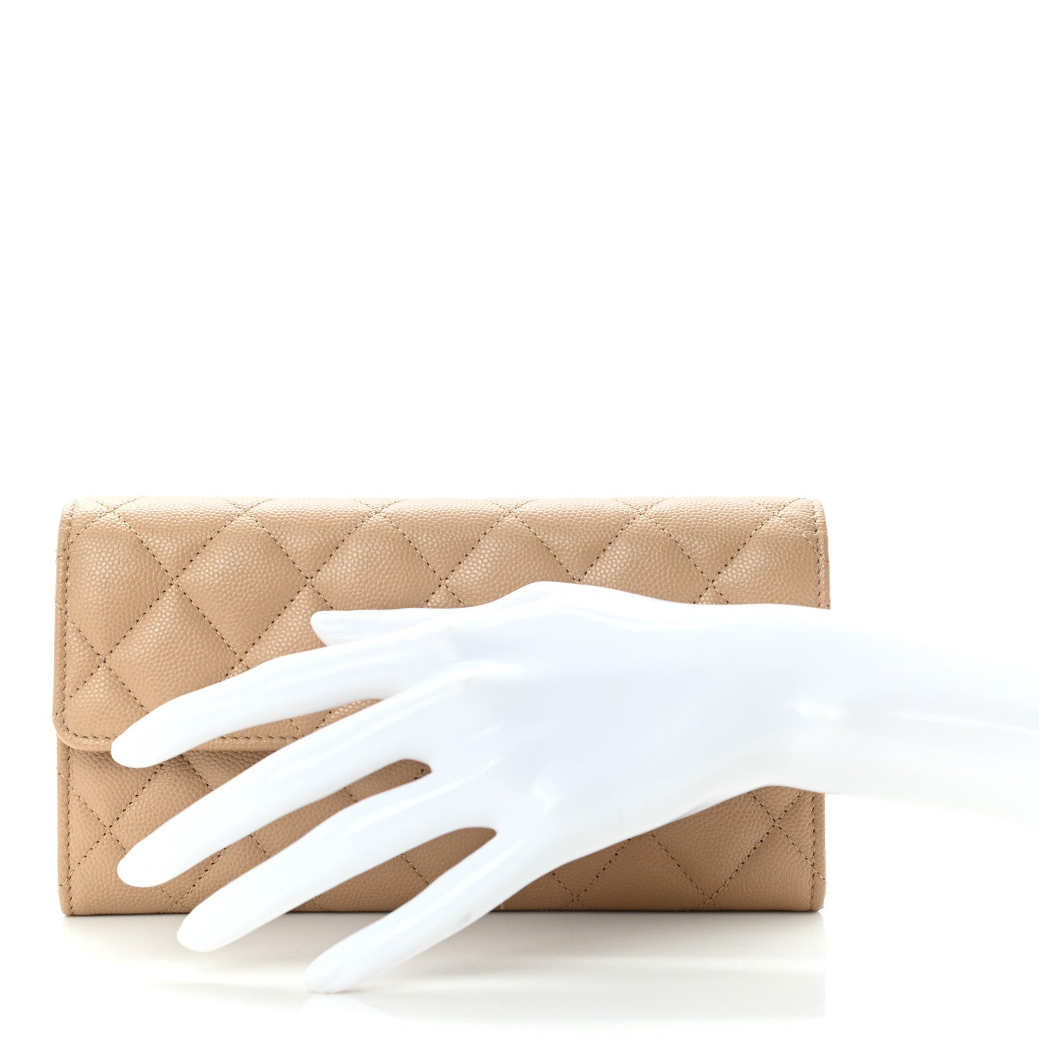 Chanel Caviar Quilted Crystal CC Large Gusset Flap Wallet Beige 2 of 9