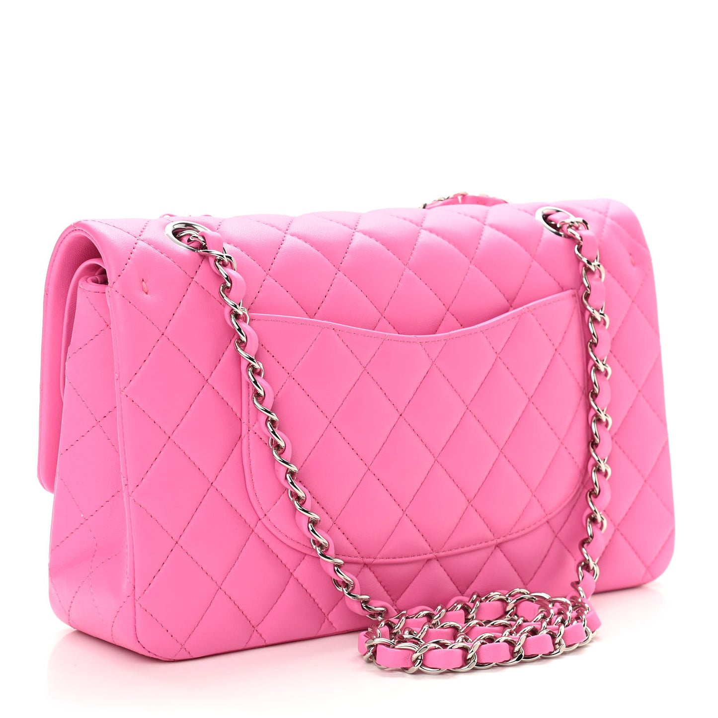 Lambskin Quilted Medium Double Flap Neon Pink