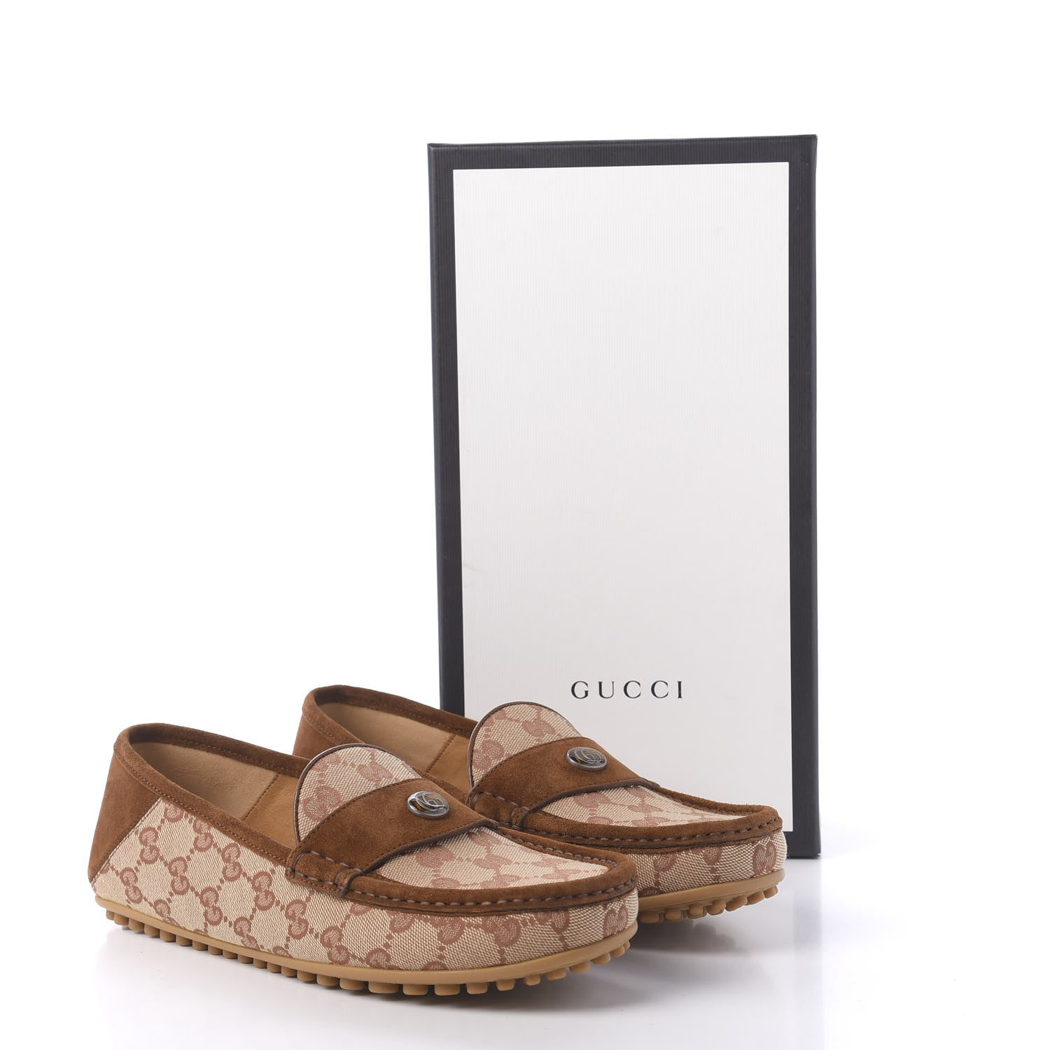 Gucci GG Monogram Suede Mens Driver Loafers 6.5 Beige Ruggine Cuir 9 of 9