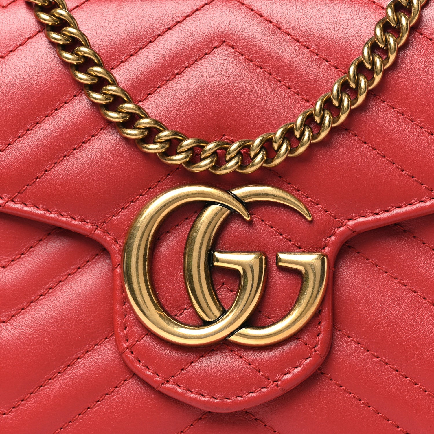 Gucci Calfskin Matelasse Mini GG Marmont Chain Wallet Hibiscus Red 8 of 10