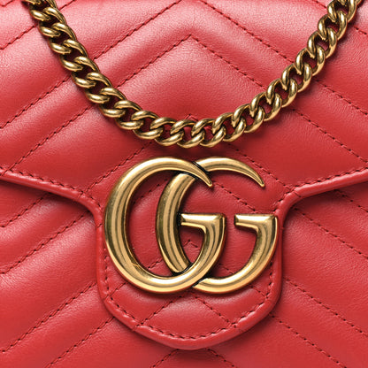 Gucci Calfskin Matelasse Mini GG Marmont Chain Wallet Hibiscus Red 8 of 10
