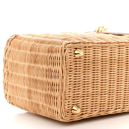 Prada Canvas Wicker Shoulder Bag White Tan 9 of 14