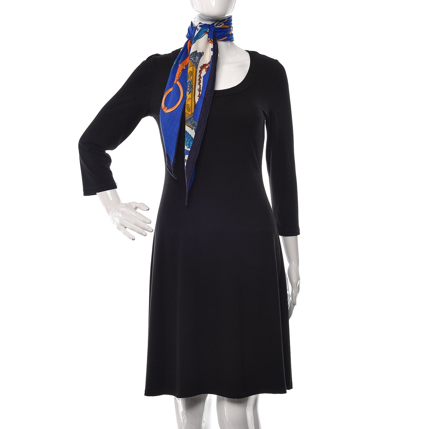 Cashmere Silk Tout En Carre Losange Shawl MM Bleu Royal Orange Blanc