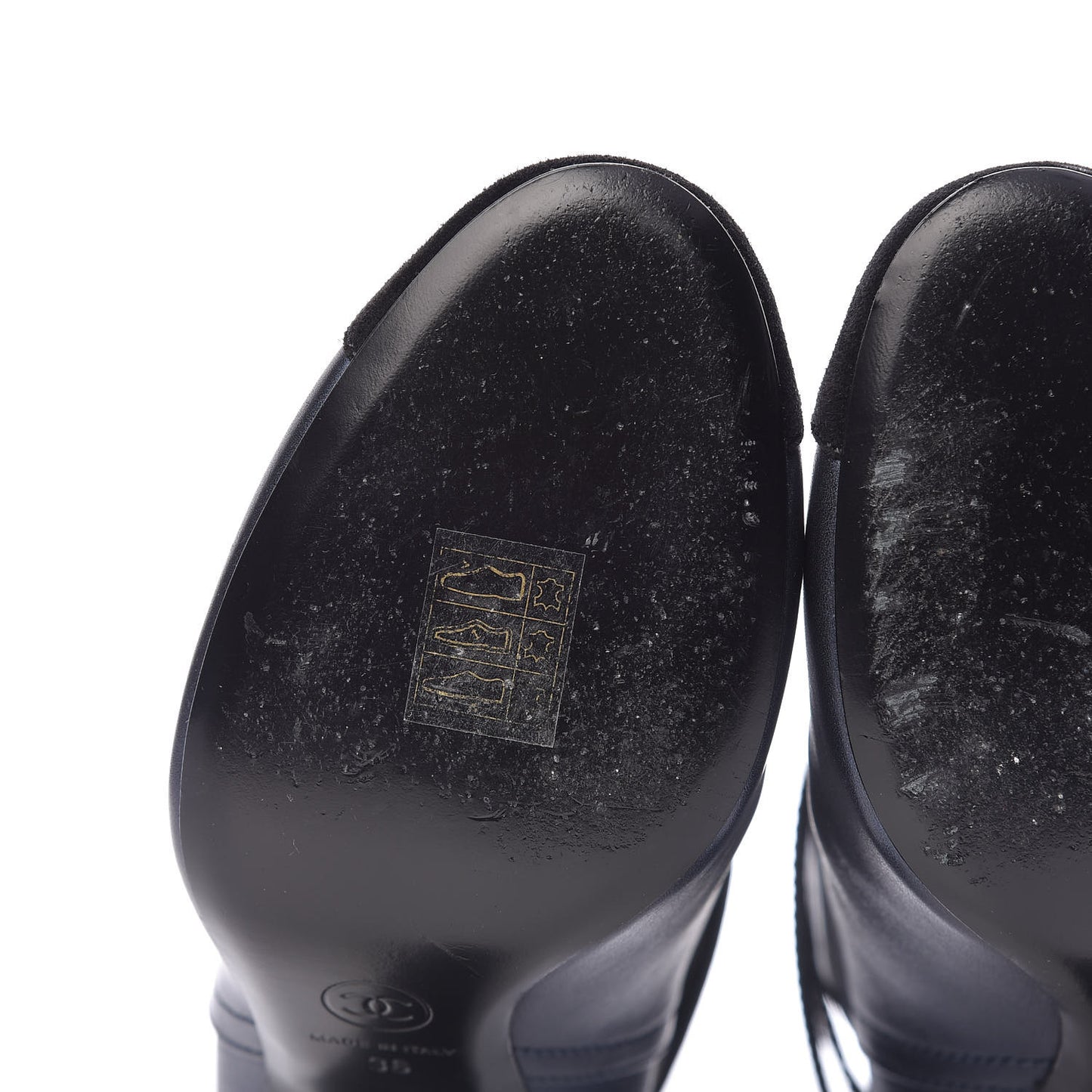 Calfskin Suede Cap Toe CC Short Boots 36 Navy Black