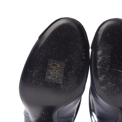 Chanel Calfskin Suede Cap Toe CC Short Boots 36 Navy Black 8 of 12