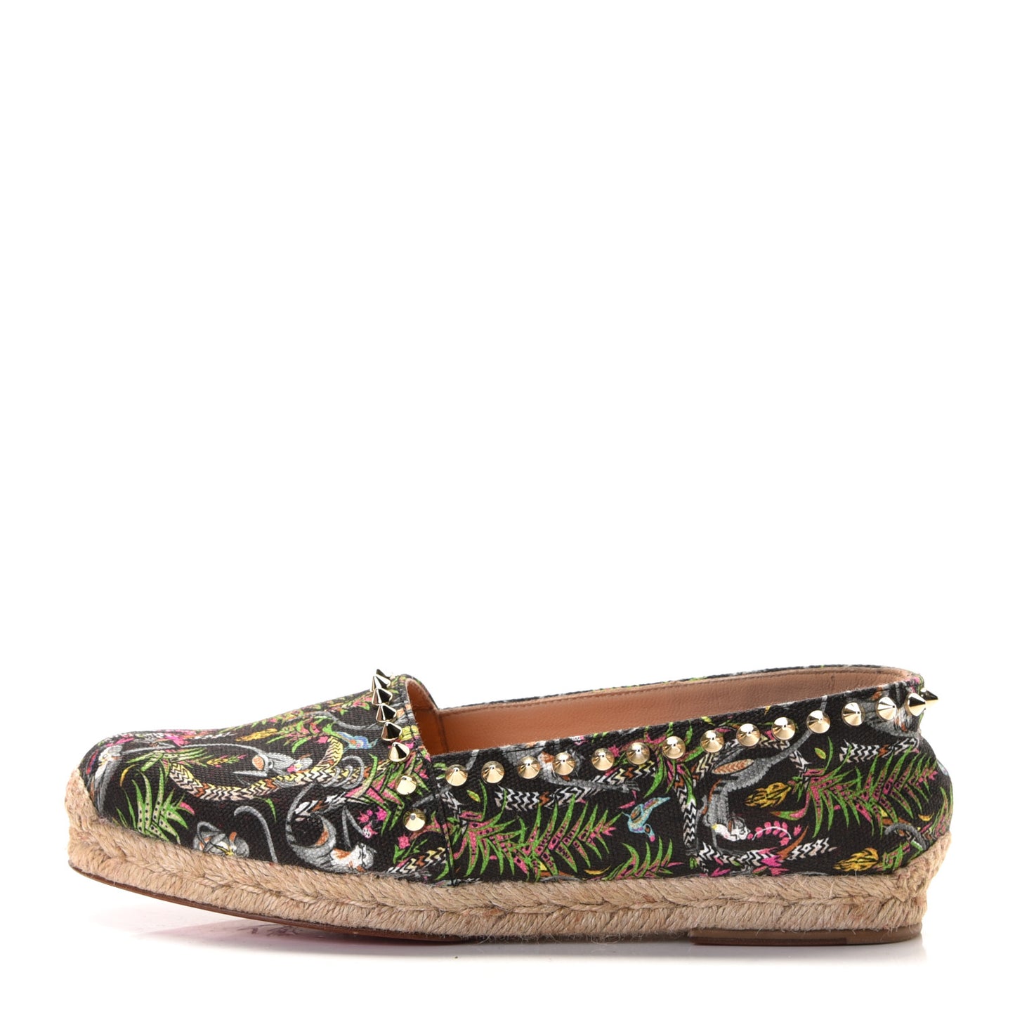 Canvas Loubi Jungle Print Ares Spikes Flat Espadrille 37 Black
