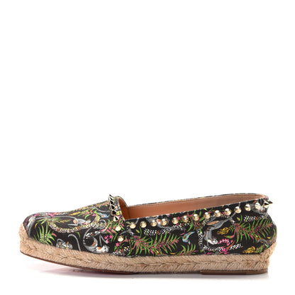 Christian Louboutin Canvas Loubi Jungle Print Ares Spikes Flat Espadrille 37 Black 1 of 9