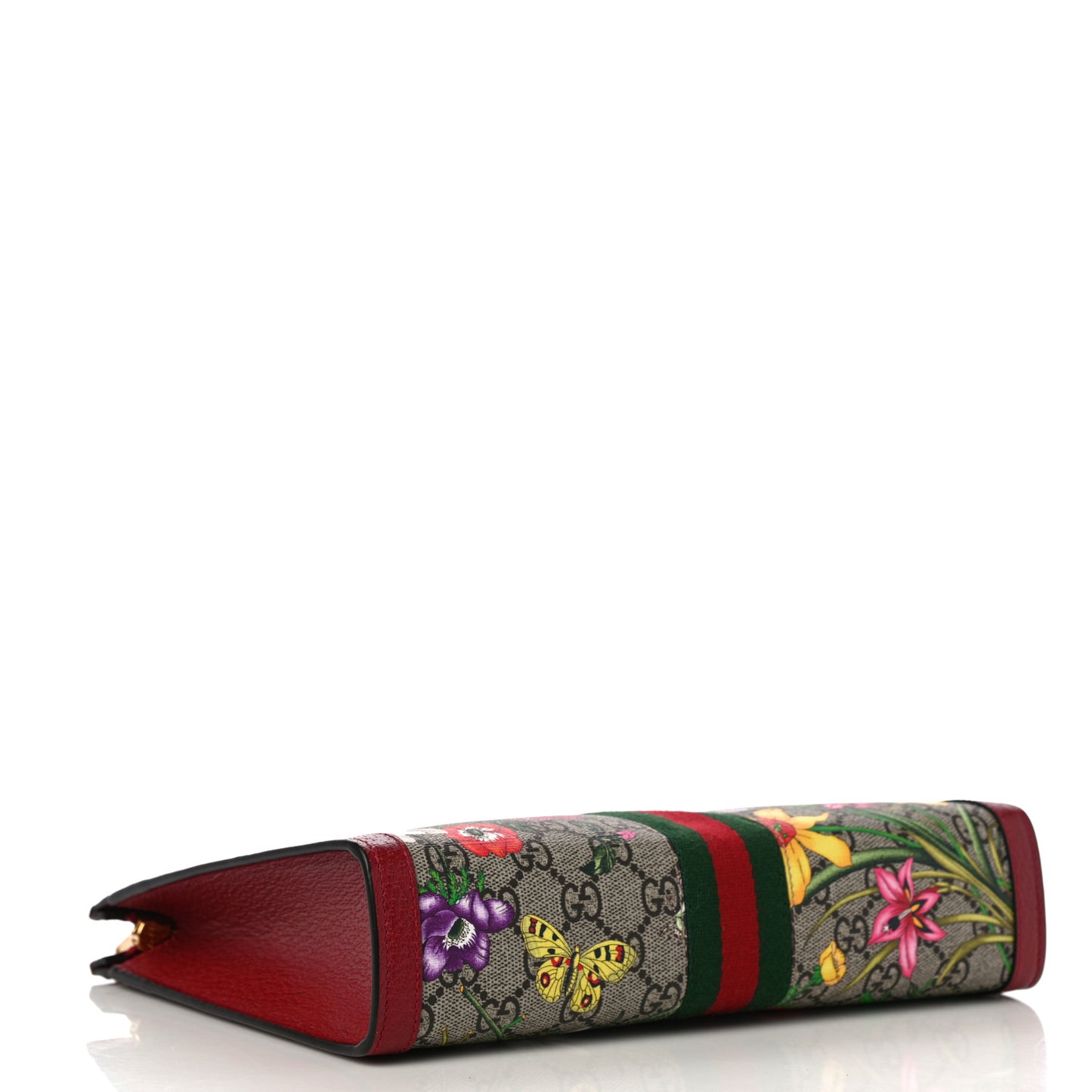 GG Supreme Monogram Flora Web Ophidia Pouch Red