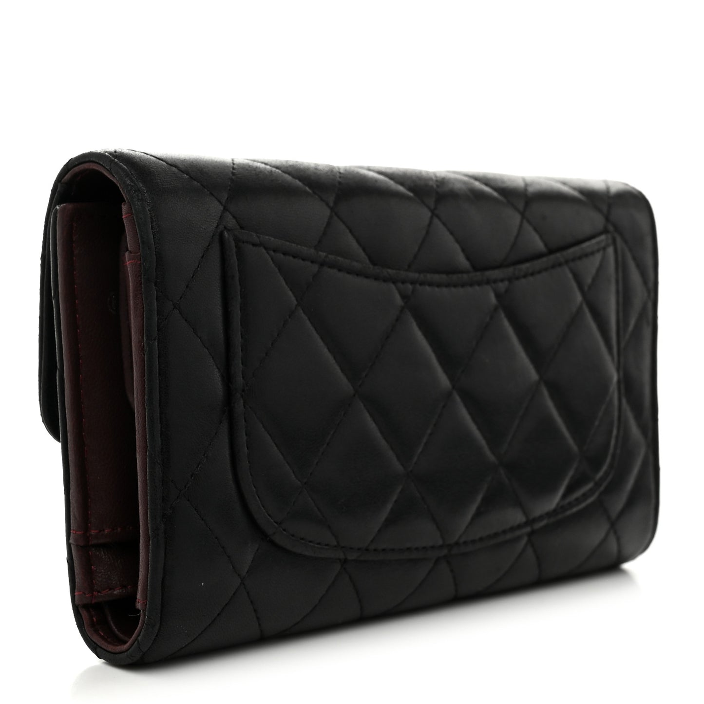 Lambskin Quilted Large Flap Wallet Black