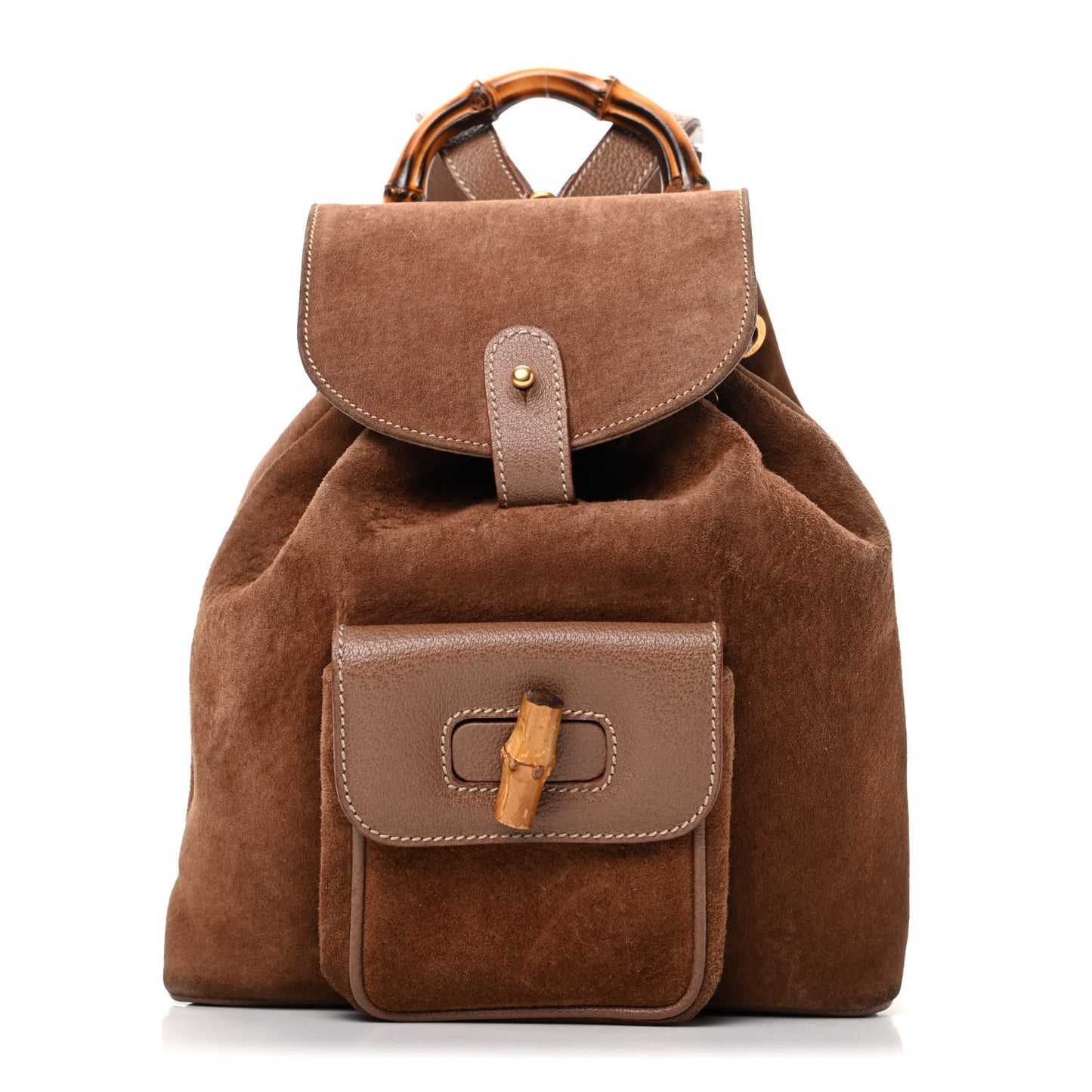 Suede Calfskin Bamboo Backpack Brown