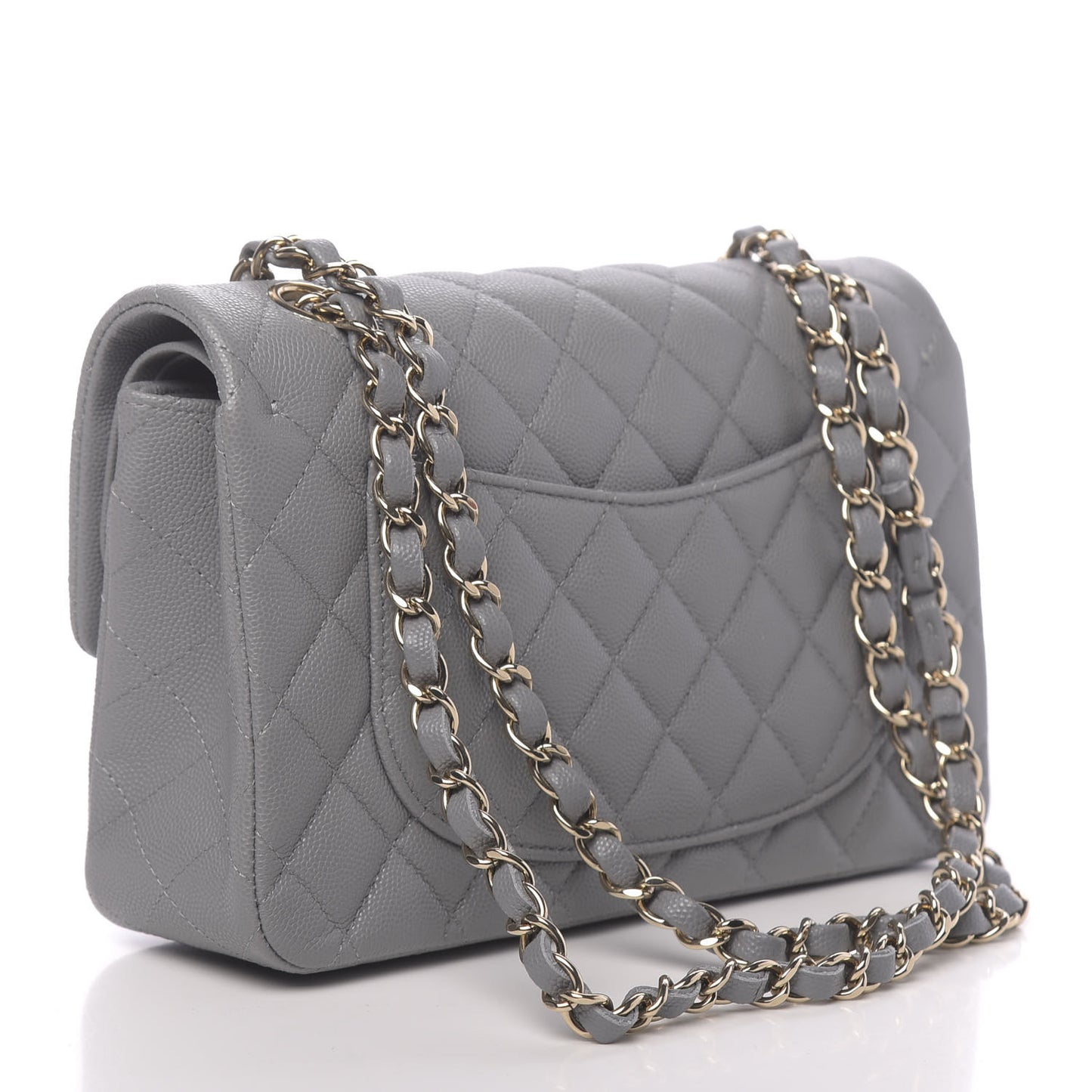 Caviar Quilted Small Double Flap Grey