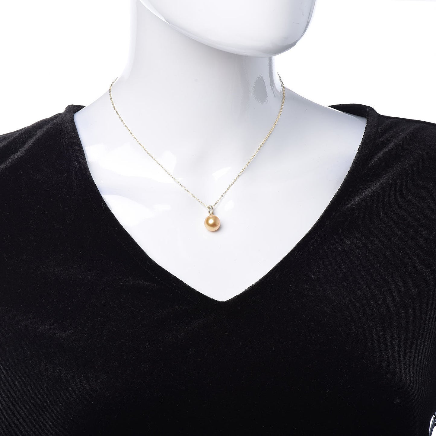 18K Yellow Gold Diamond Golden South Sea Pearl 10mm Pendant Necklace