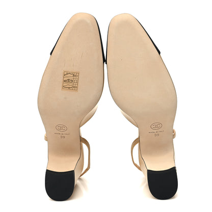 Chanel Goatskin Grosgrain Cap Toe CC Slingback Pumps 39 Beige Black 5 of 9
