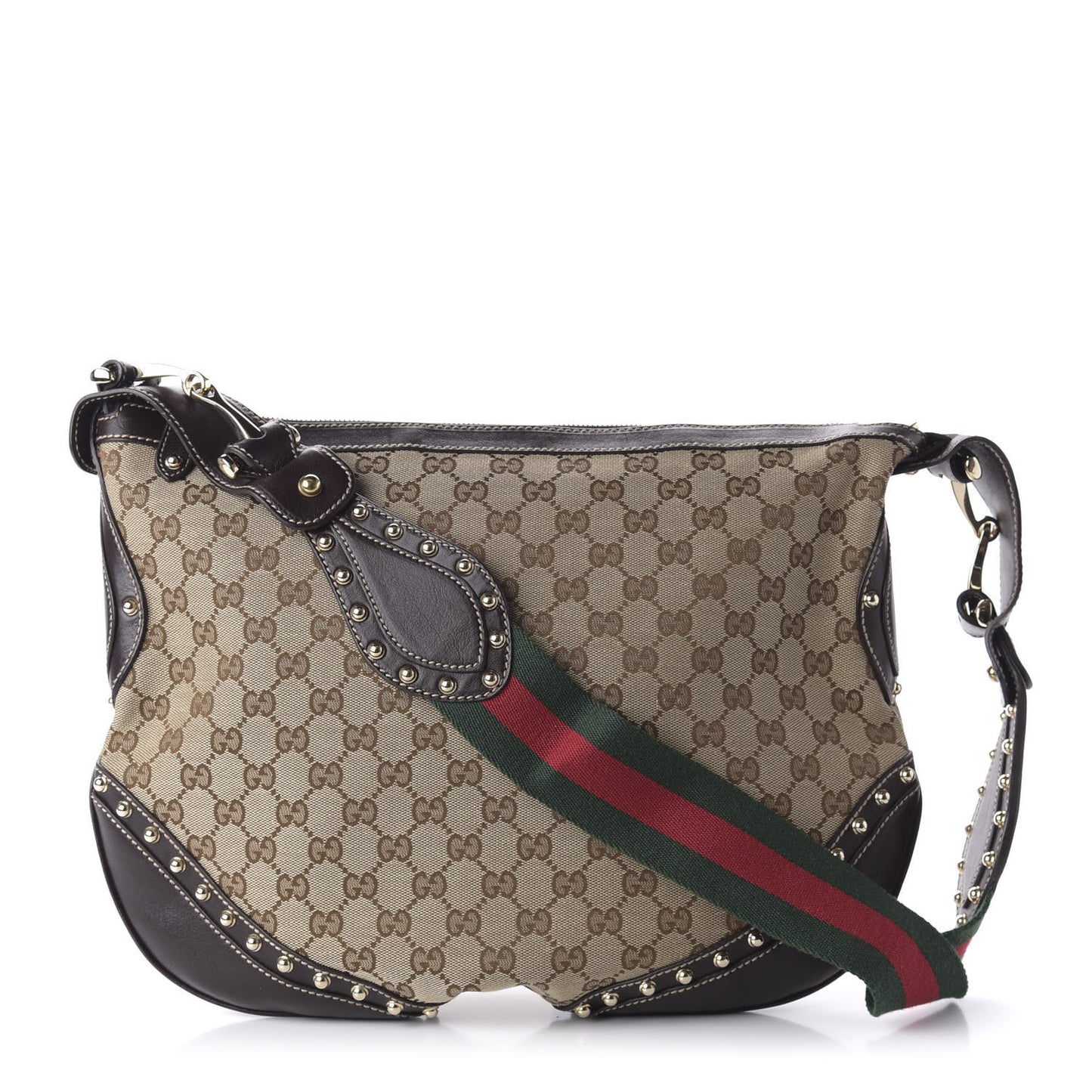 Monogram Web Studded Pelham Shoulder Bag Dark Brown