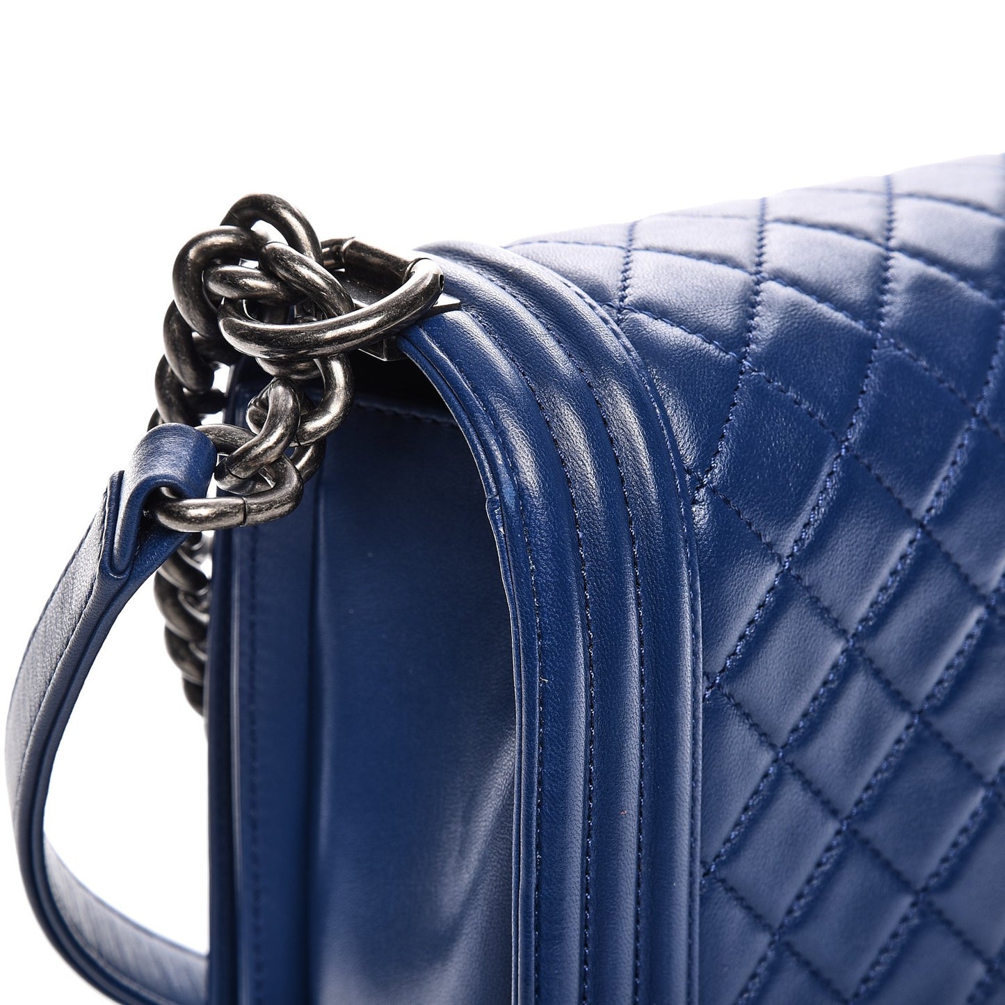 Lambskin Quilted New Medium Boy Flap Dark Blue
