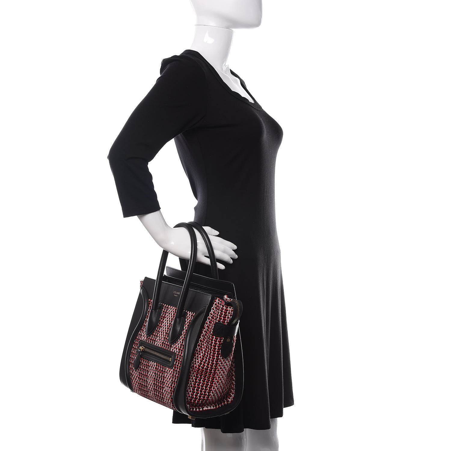 Celine Smooth Calfskin Tweed Micro Luggage Black Scarlet 2 of 12