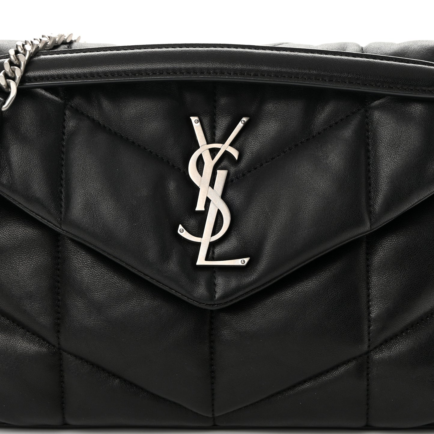 Lambskin Quilted Small Loulou Puffer Monogram Chain Satchel Black