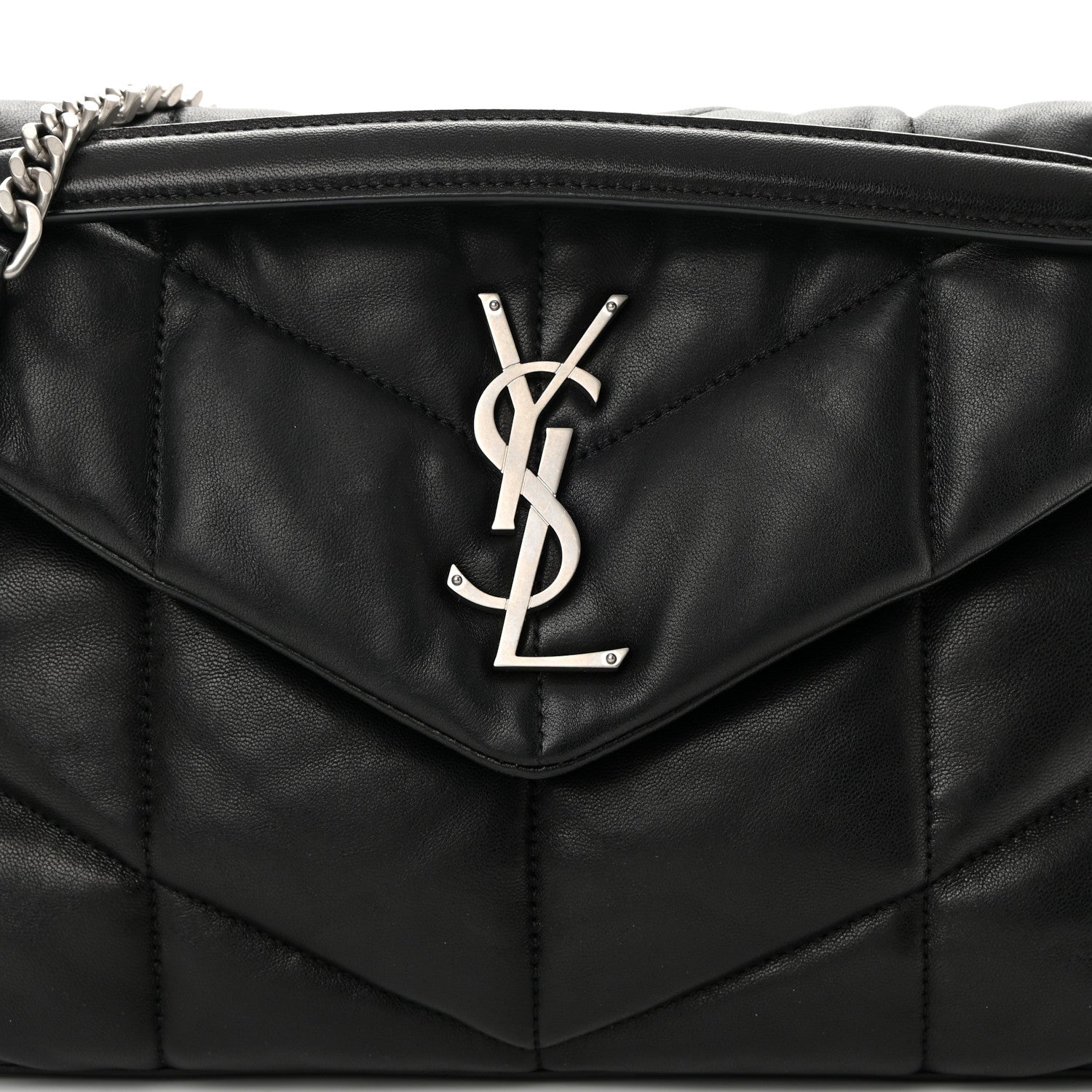 Saint Laurent Lambskin Quilted Small Loulou Puffer Monogram Chain Satchel Black 8 of 14