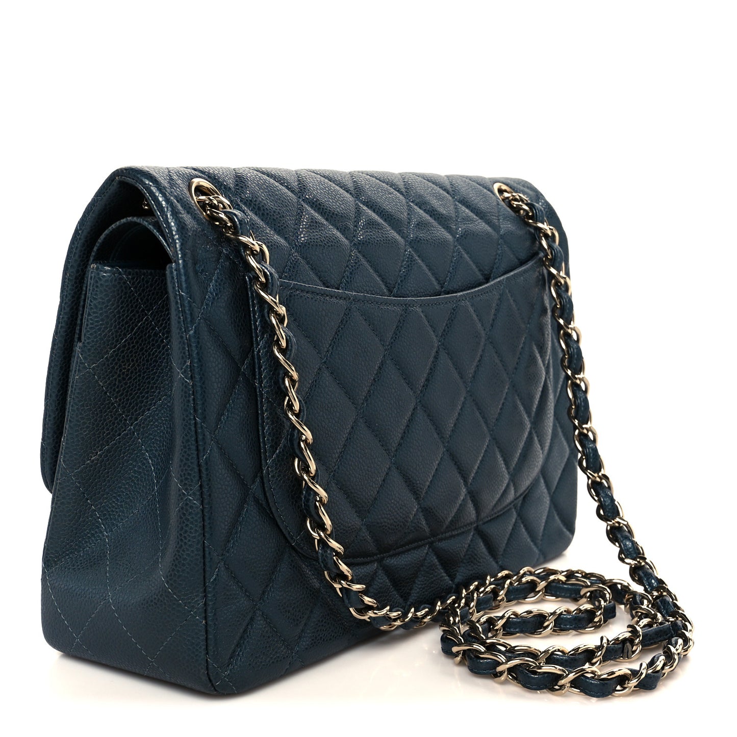 Metallic Caviar Quilted Jumbo Double Flap Dark Blue