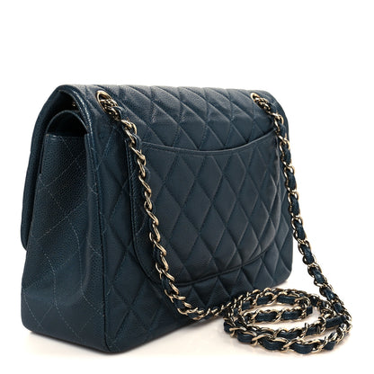 Chanel Metallic Caviar Quilted Jumbo Double Flap Dark Blue 3 of 11