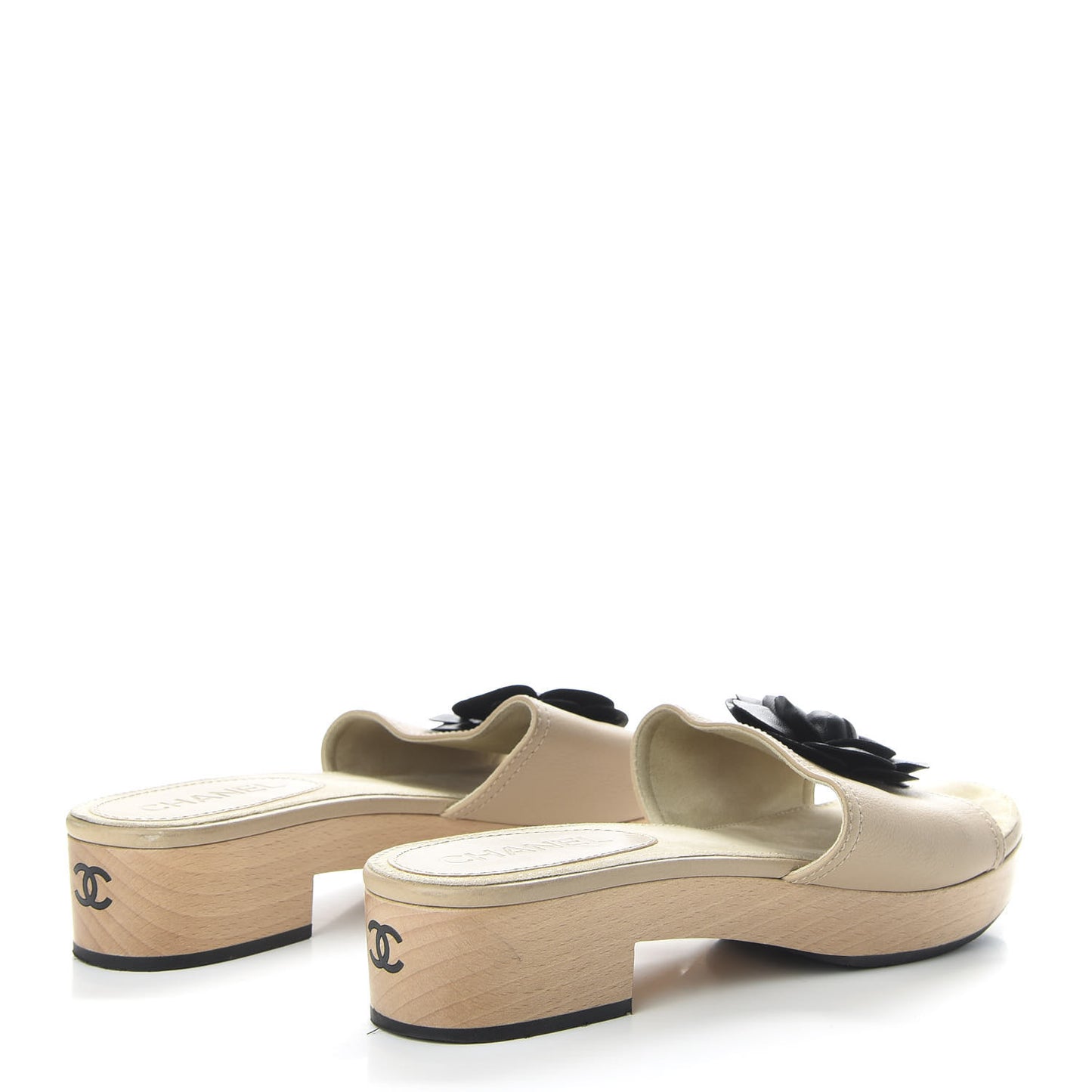 Calfskin Camellia Clogs 40 Beige