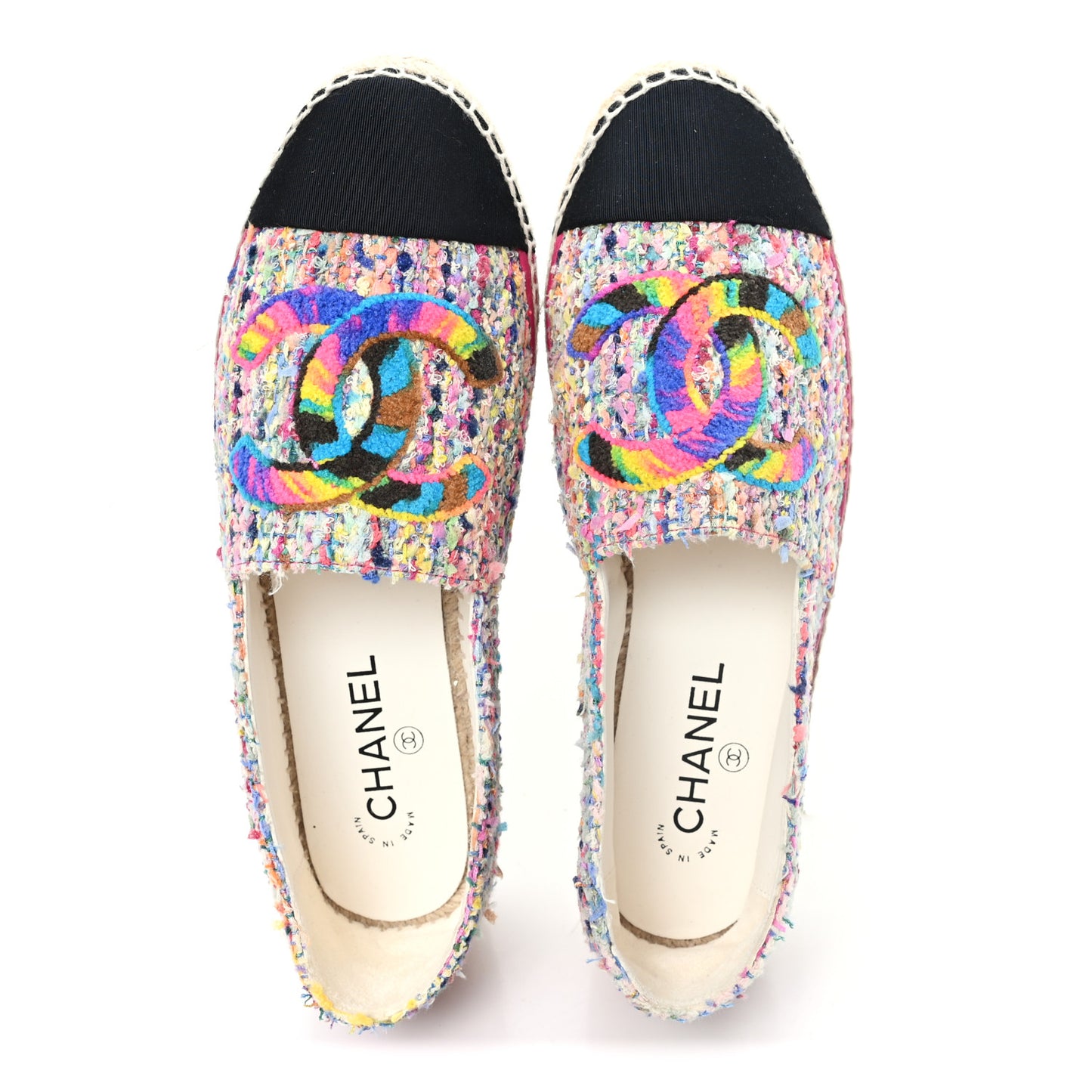 Cotton Tweed Grosgrain CC Espadrilles 41 Multicolor Black