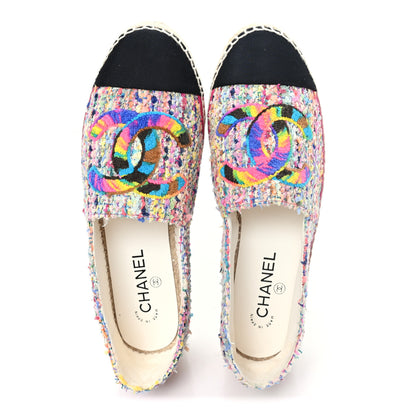 Chanel Cotton Tweed Grosgrain CC Espadrilles 41 Multicolor Black 2 of 10